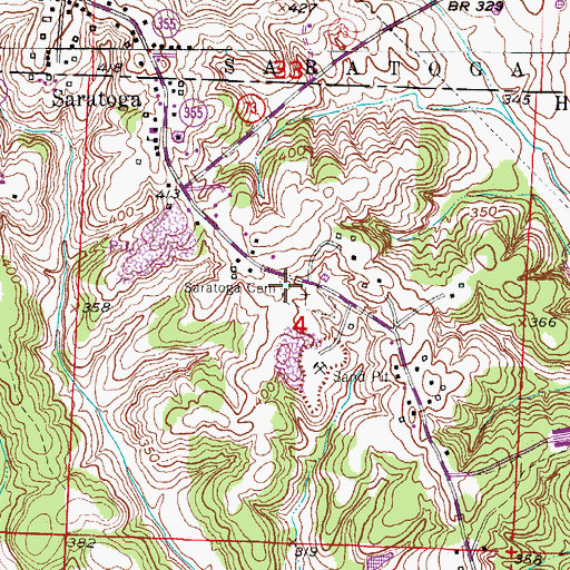 Topographic Map of Saratoga Cemetery, AR