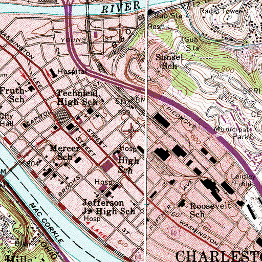 Topographic Map of Charleston Work Release Center, WV