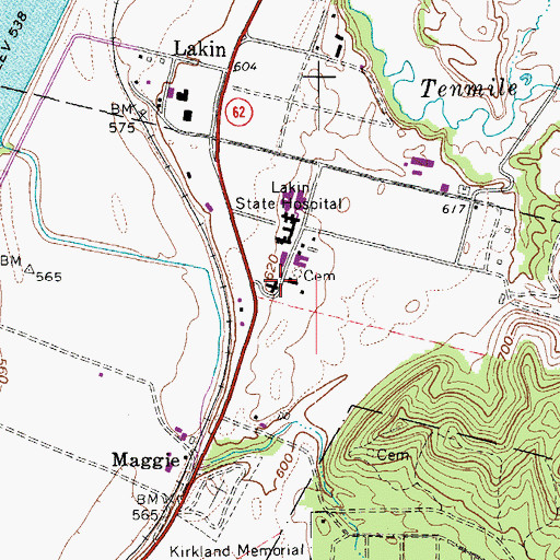 Topographic Map of Lakin Correctional Center, WV