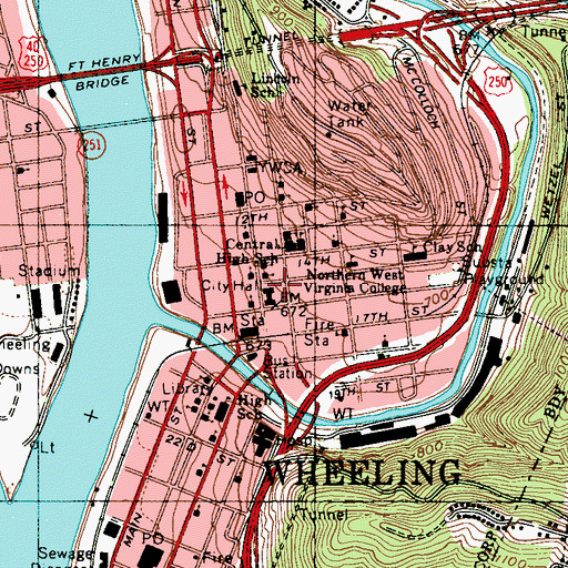 Topographic Map of Ohio County Correctional Center, WV