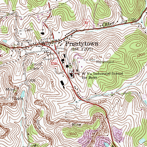 Topographic Map of Pruntytown Correctional Center, WV