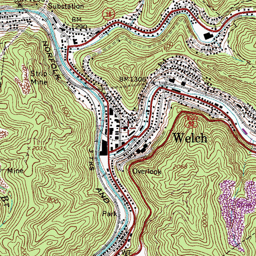 Topographic Map of Stevens Correctional Center - McDowell County Corrections - Welch Facility, WV