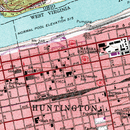 Topographic Map of Huntington Work Release Center, WV