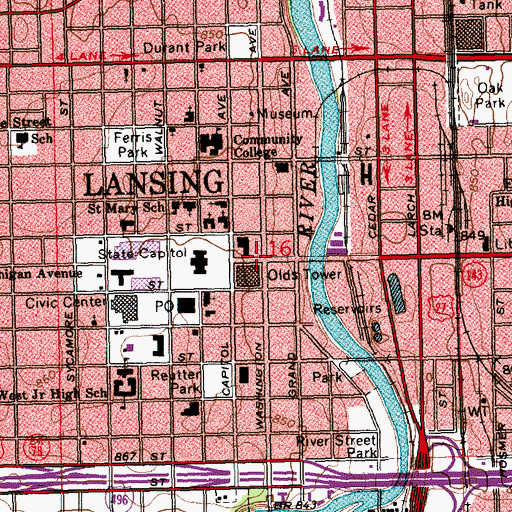 Topographic Map of Lansing Police Dept, MI