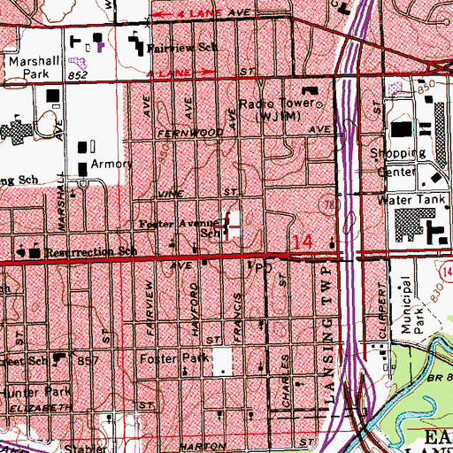 Topographic Map of Foster Library, MI