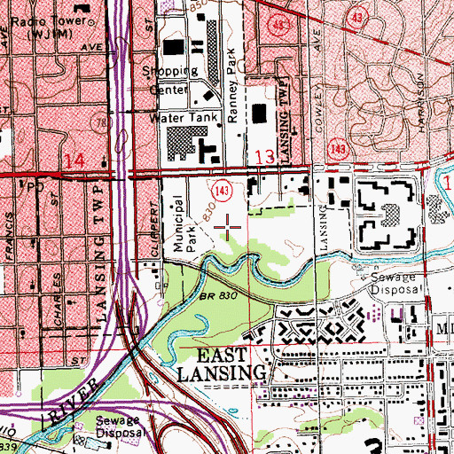 Topographic Map of Red Cedar Golf Course, MI