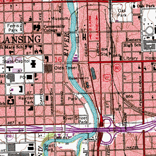 Topographic Map of R E Olds Transportation Museum, MI