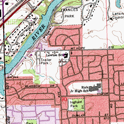 Topographic Map of Lewton Park, MI