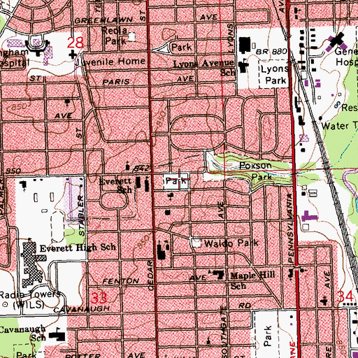 Topographic Map of Everett Park, MI