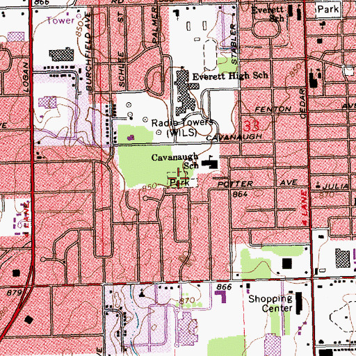 Topographic Map of Cavanaugh Park, MI