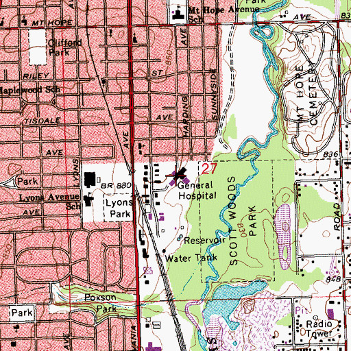 Topographic Map of McLaren Orthopedic Hospital, MI