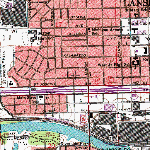Topographic Map of Hillsdale Park, MI