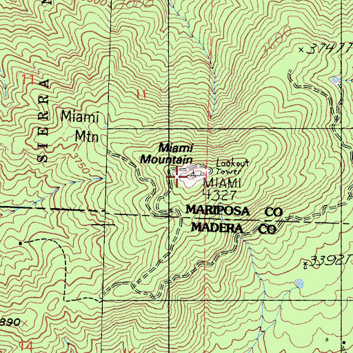 Topographic Map of Miami Mountain, CA