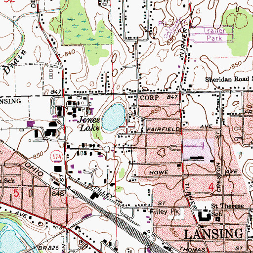 Topographic Map of Jones Lake Park, MI
