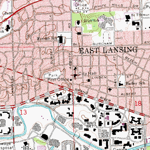 Topographic Map of East Lansing Police Department, MI