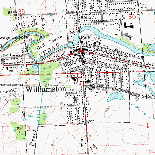 Topographic Map of Williamston Library, MI