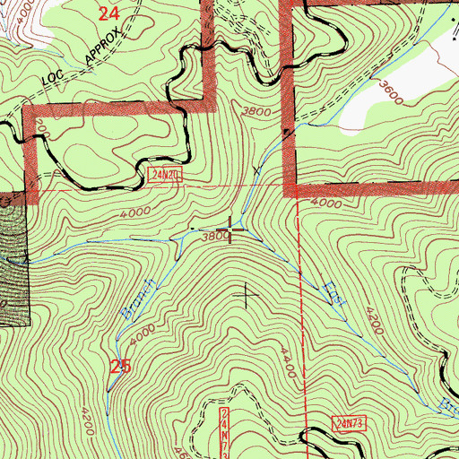 Topographic Map of Middle Branch Mill Creek, CA