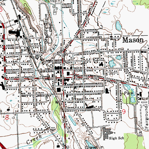 Topographic Map of Mason First United Methodist Church, MI