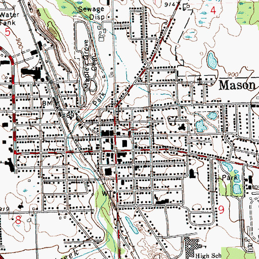 Topographic Map of First Presbyterian Church of Mason, MI