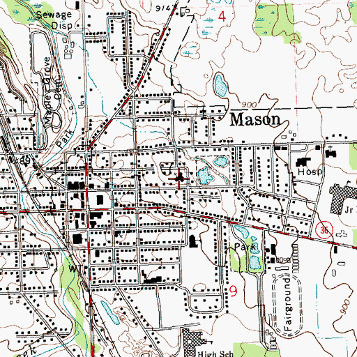 Topographic Map of Mason First Church of Nazarene, MI