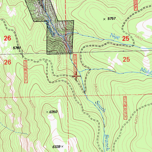 Topographic Map of Middle Branch Ward Creek, CA