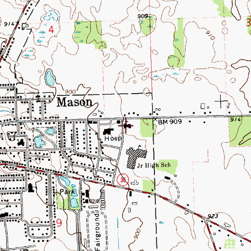 Topographic Map of Mason Community Church, MI