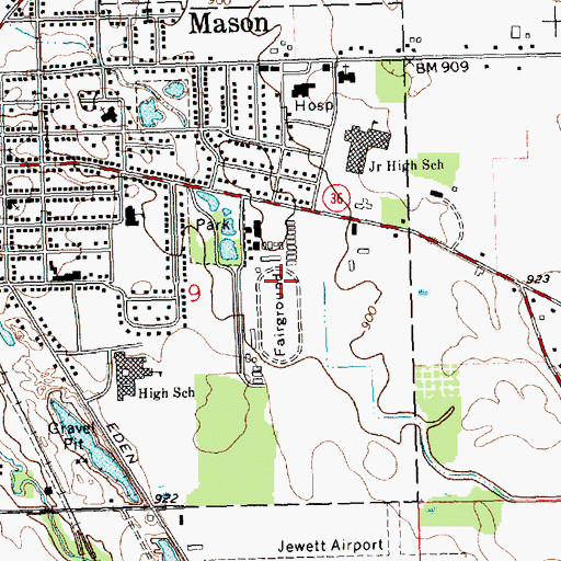 Topographic Map of Ingham County Fairgrounds, MI