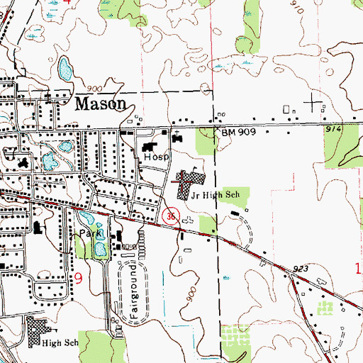 Topographic Map of Mason Middle School, MI