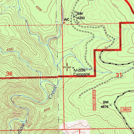 Topographic Map of Middle Campsite, CA