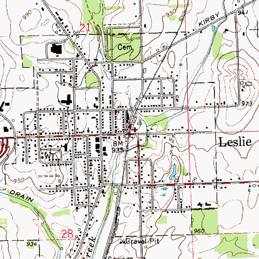 Topographic Map of Leslie Station, MI