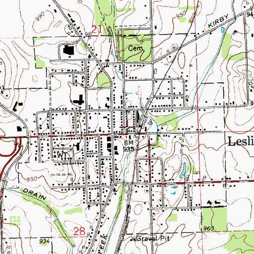 Topographic Map of Leslie First Baptist Church, MI