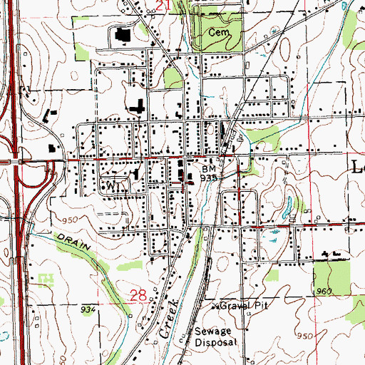 Topographic Map of Leslie Post Office, MI