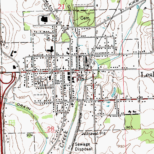 Topographic Map of Leslie Police Department, MI