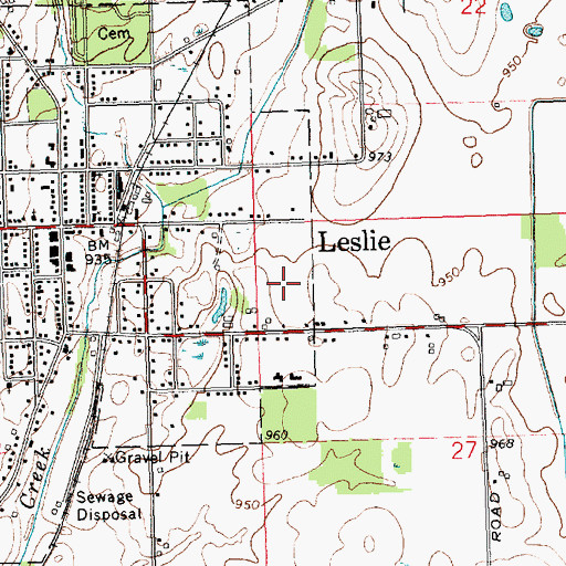 Topographic Map of Leslie Estates Mobile Home Park, MI