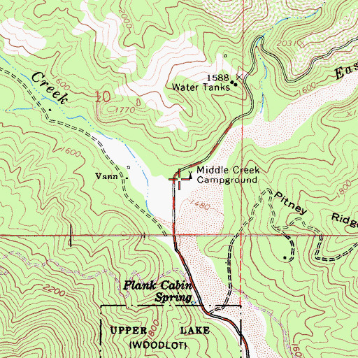 Topographic Map of Middle Creek Campground, CA