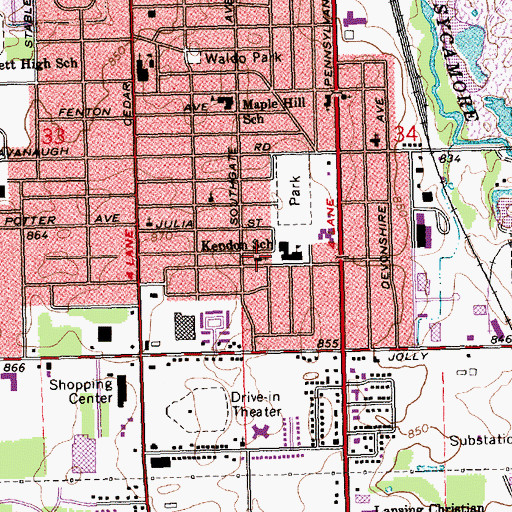 Topographic Map of Kendon Drive Church of the Nazarene, MI