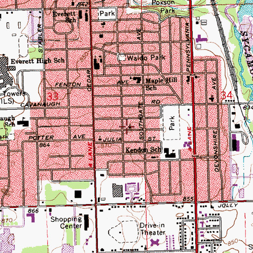 Topographic Map of First Spirtualist Church, MI