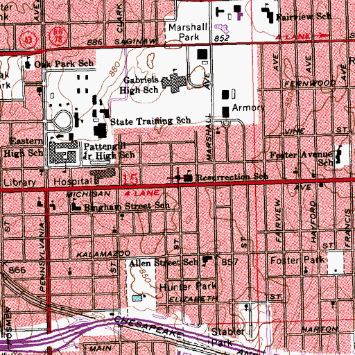 Topographic Map of Resurrection Church, MI