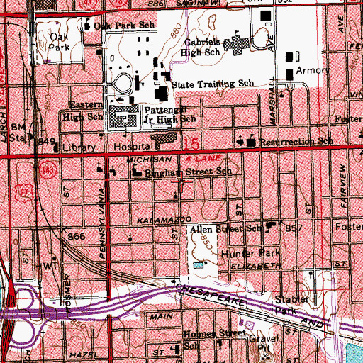 Topographic Map of Central Church of Nazarene, MI