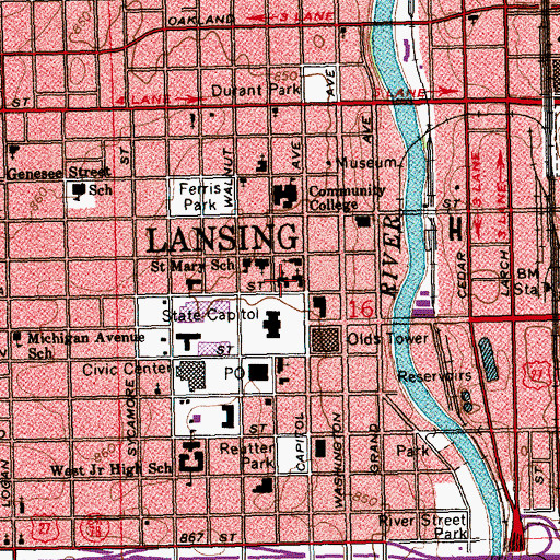 Topographic Map of Saint Paul's Episcopal Church, MI