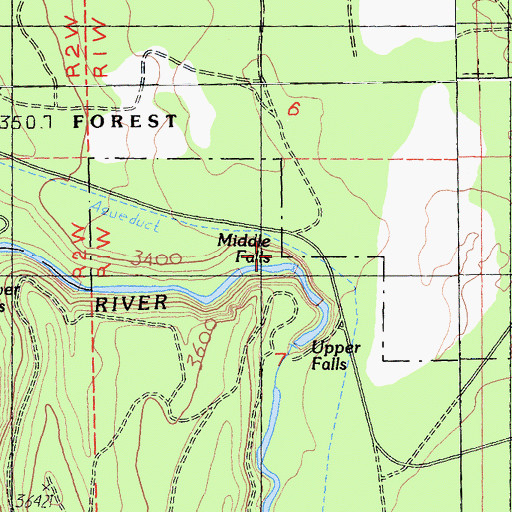 Topographic Map of Middle Falls, CA