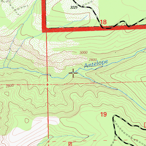Topographic Map of Middle Fork Antelope Creek, CA