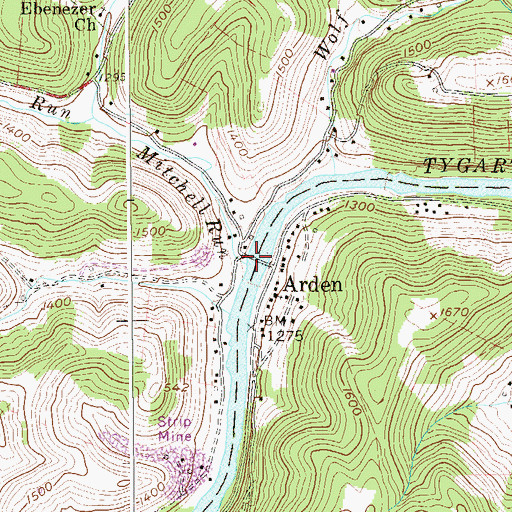 Topographic Map of Arden Truss Bridge, WV