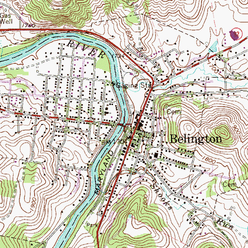 Topographic Map of Belington Veteran Memorial Bridge, WV