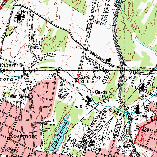 Topographic Map of War Memorial Park Bridge, WV