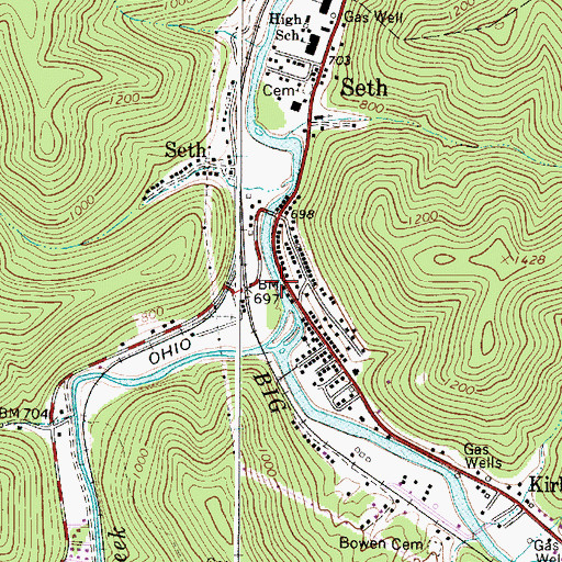 Topographic Map of Seth Bridge, WV