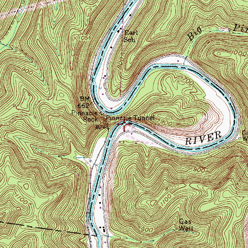 Topographic Map of Pinnacle Rock Bridge, WV