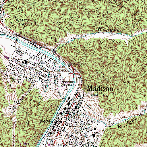 Topographic Map of Benjamin Price Bridge, WV