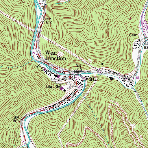 Topographic Map of Thom Cline Memorial Bridge, WV