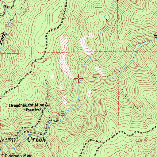 Topographic Map of Middle Fork Kanaka Creek, CA
